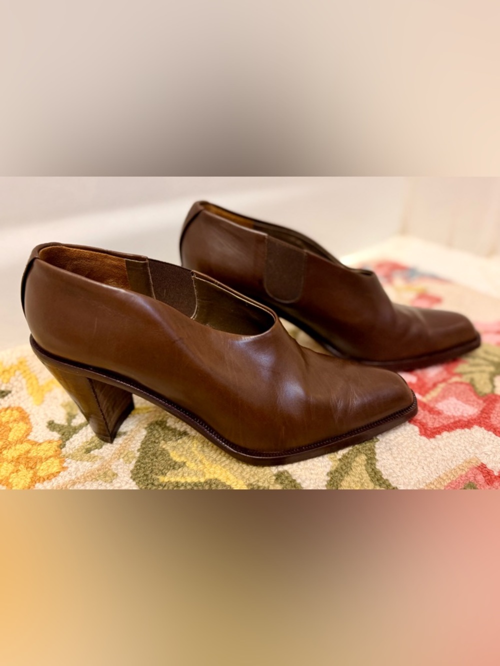 VIA SPIGA Rare Vintage Brown Leather Pointed Toe Block Heel Ankle Shootie - 6.5